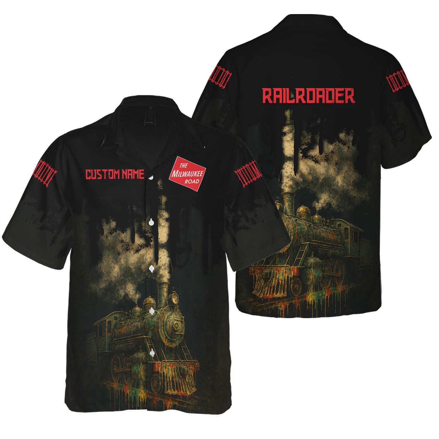 Railspirit Personalized Chicago, Milwaukee, St. Paul and Pacific Railroad Hawaiian Shirt Vintage Train Art Style Milwaukee Road Shirt