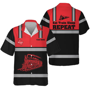 Railspirit Custom Name Chicago, Milwaukee, St. Paul and Pacific Railroad Hawaiian Shirt Eat Train Sleep Repeat Milwaukee Road Printed Train Shirt