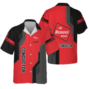 Railspirit Personalized Chicago, Milwaukee, St. Paul and Pacific Railroad Hawaiian Shirt Railway Style with Custom Job Milwaukee Road Train Shirt