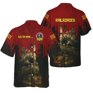 Railspirit Personalized Denver and Rio Grande Western Railroad Hawaiian Shirt Vintage Train Art Style Shirt For Locomotive Fans