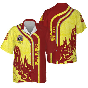 Railspirit Personalized Denver and Rio Grande Western Railroad Hawaiian Shirt Flame Design with Custom Job Position Train Shirt