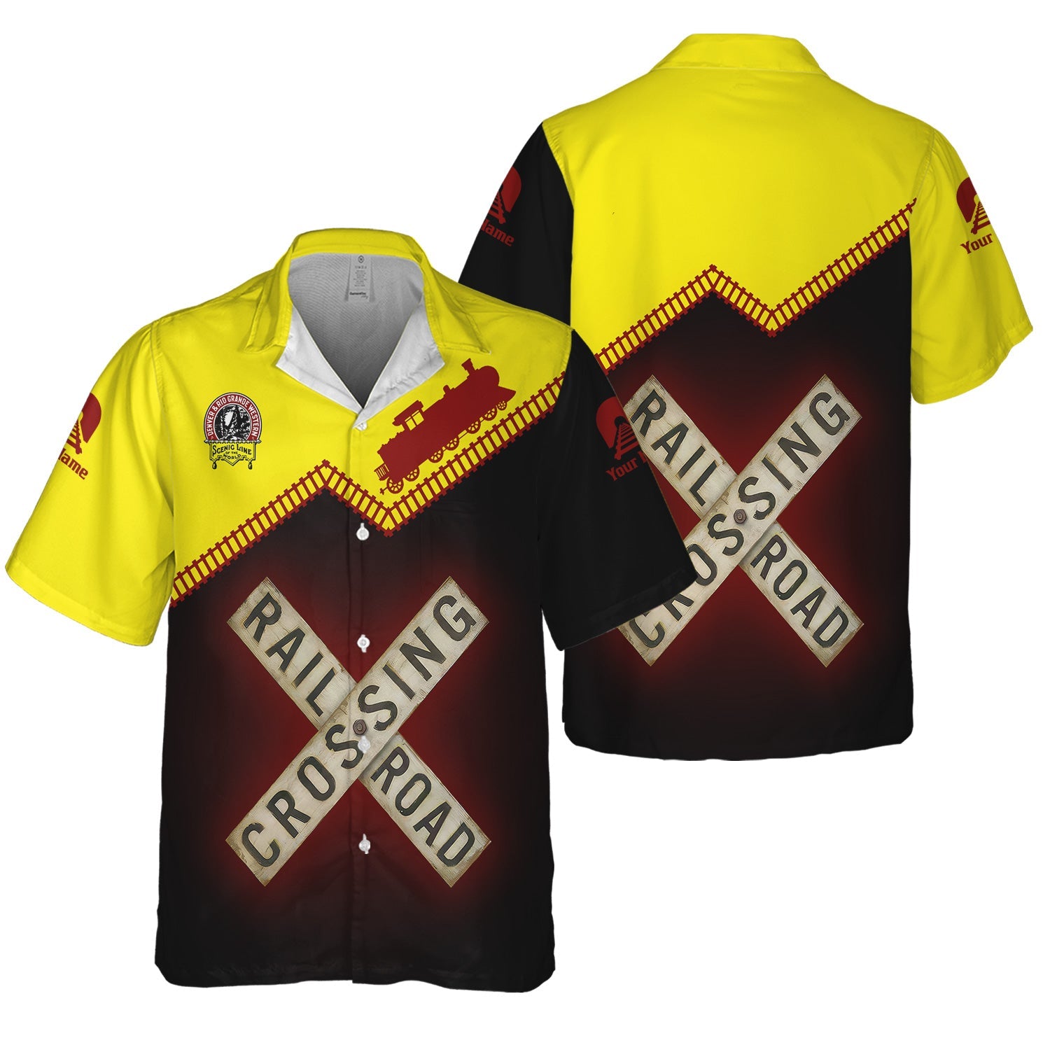 Railspirit Personalized Denver and Rio Grande Western Railroad Hawaiian Shirt Railroad Crossing Milwaukee Road Printed Train Track Shirt