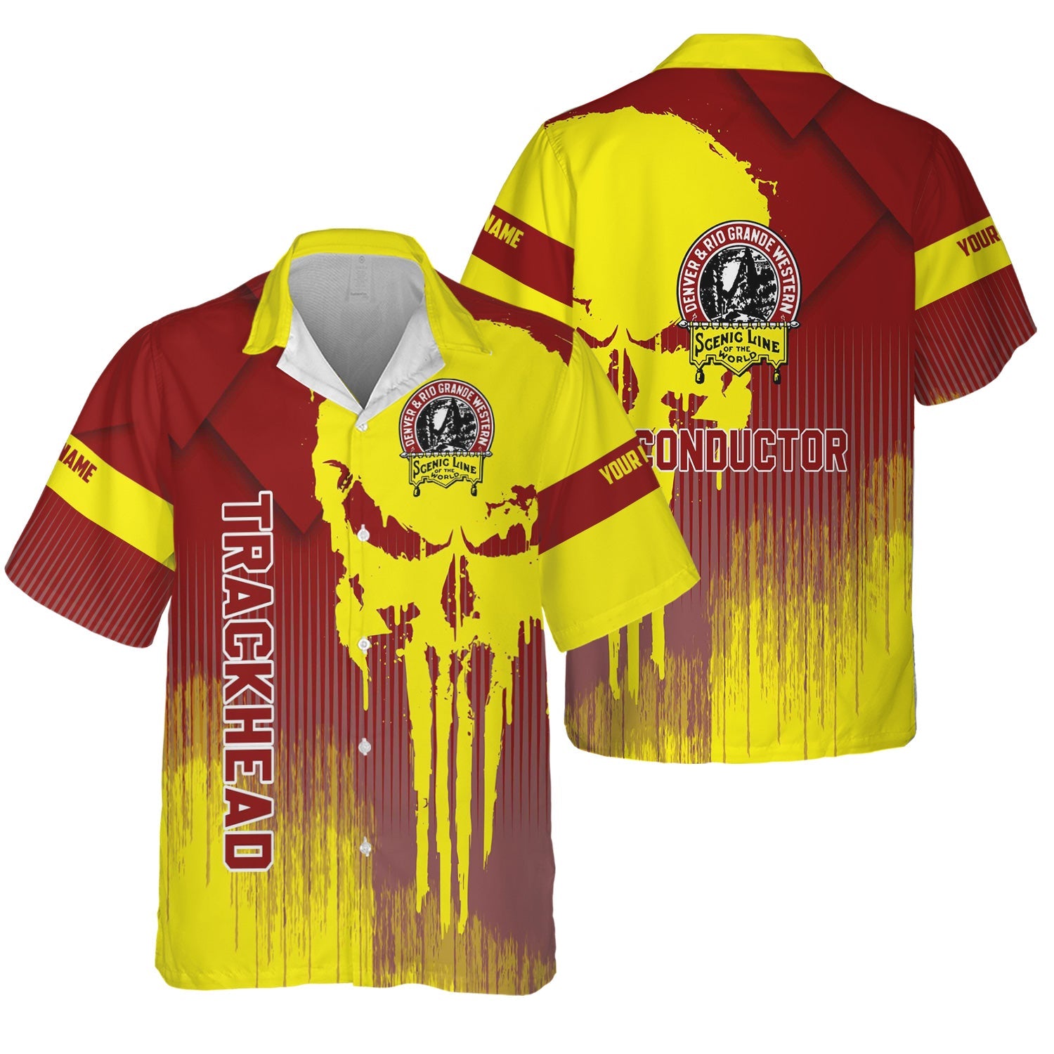 Railspirit Personalized Denver and Rio Grande Western Railroad Hawaiian Shirt Skull Design with Custom Job Train Shirt for Trackhead Crew