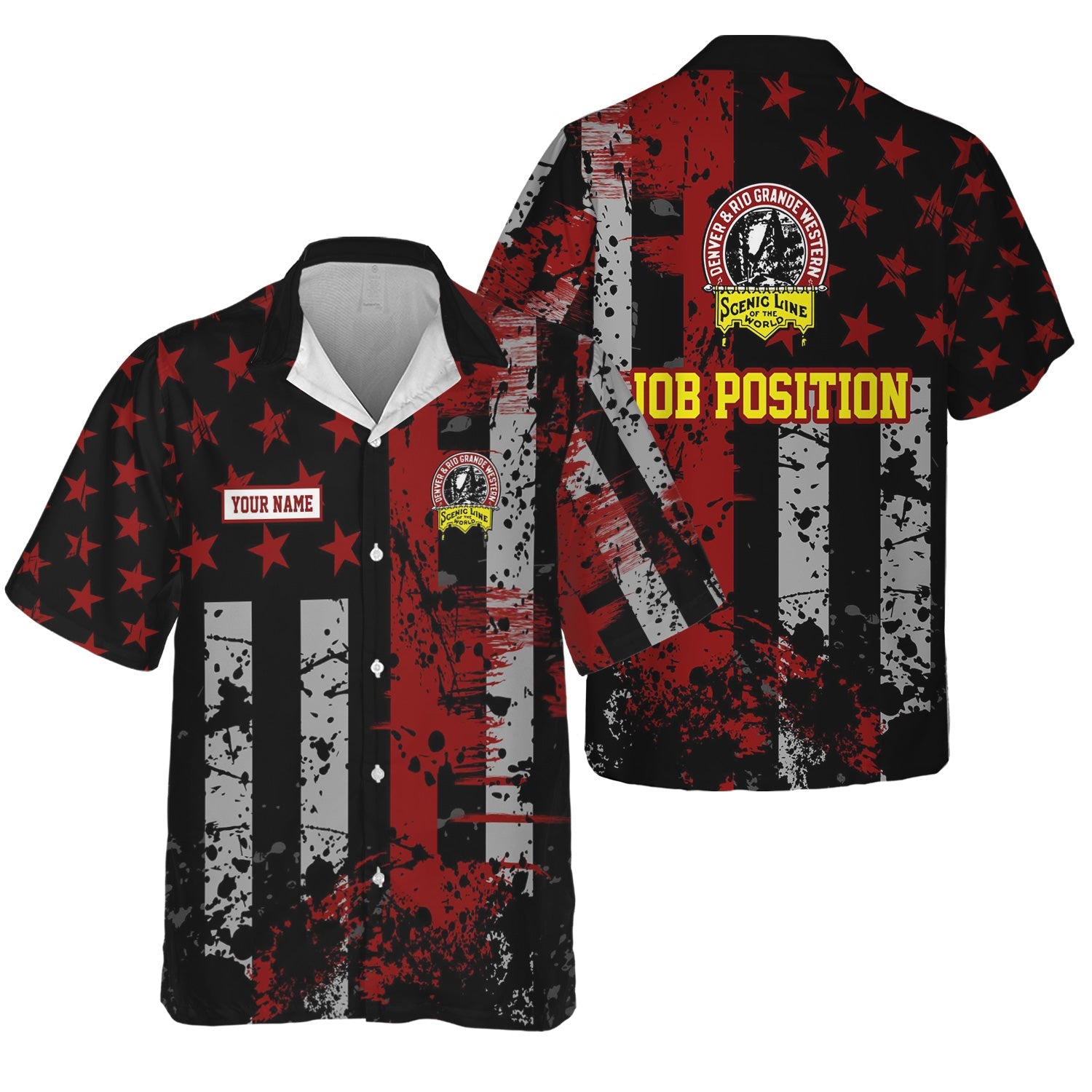 Railspirit Personalized Denver and Rio Grande Western Railroad Hawaiian Shirt Artistic Paint American Flag Style Train Shirt