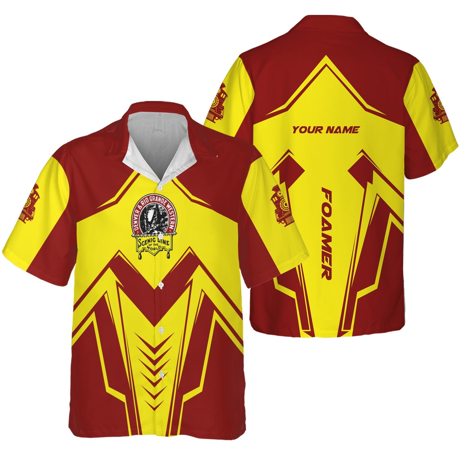 Railspirit Personalized Denver and Rio Grande Western Railroad Hawaiian Shirt Railway Trainspotter Style Shirt Gift Idea For Foamers