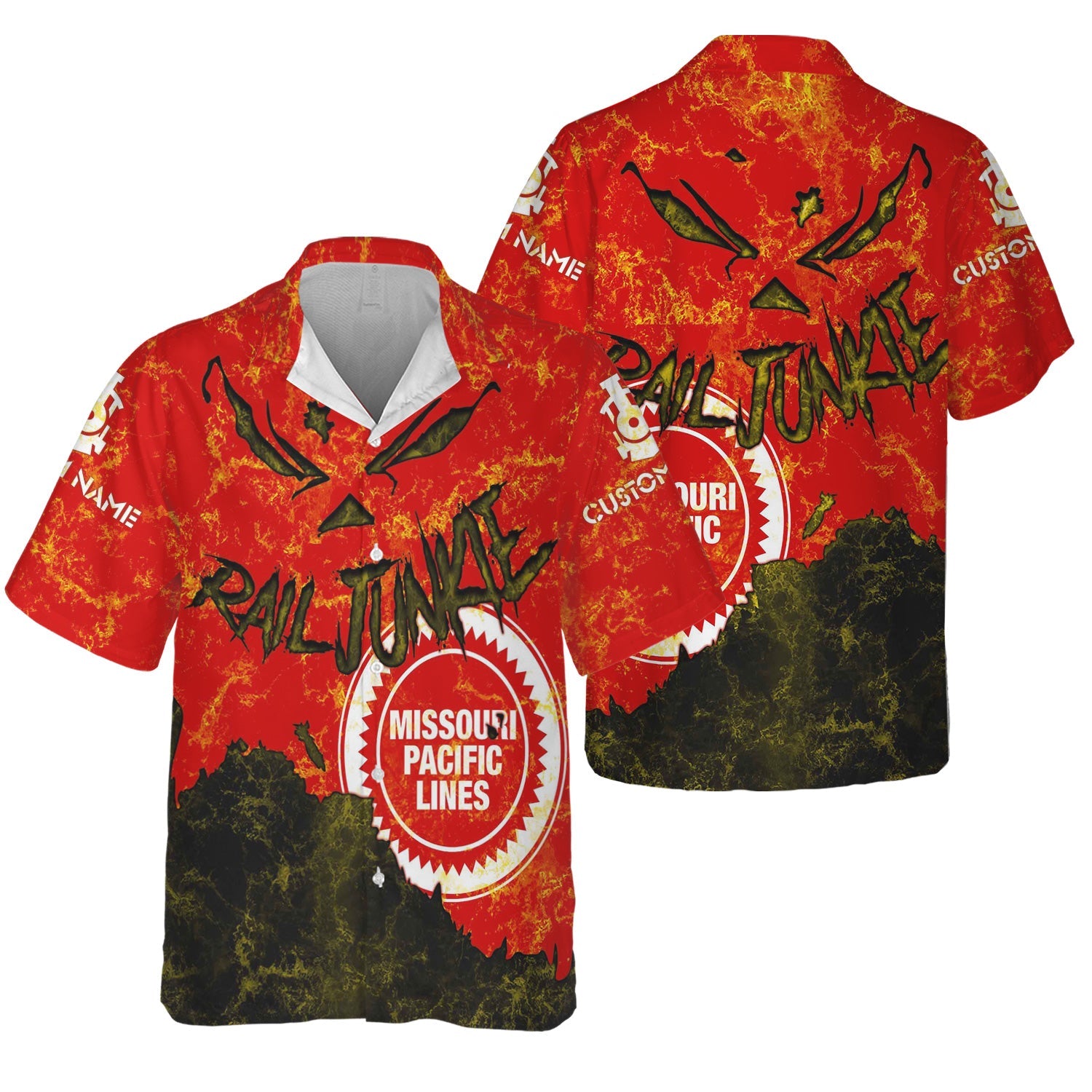 Railspirit Personalized Missouri Pacific Railroad Hawaiian Shirt Torn Graphic Style Train Shirt For Rail Junkie
