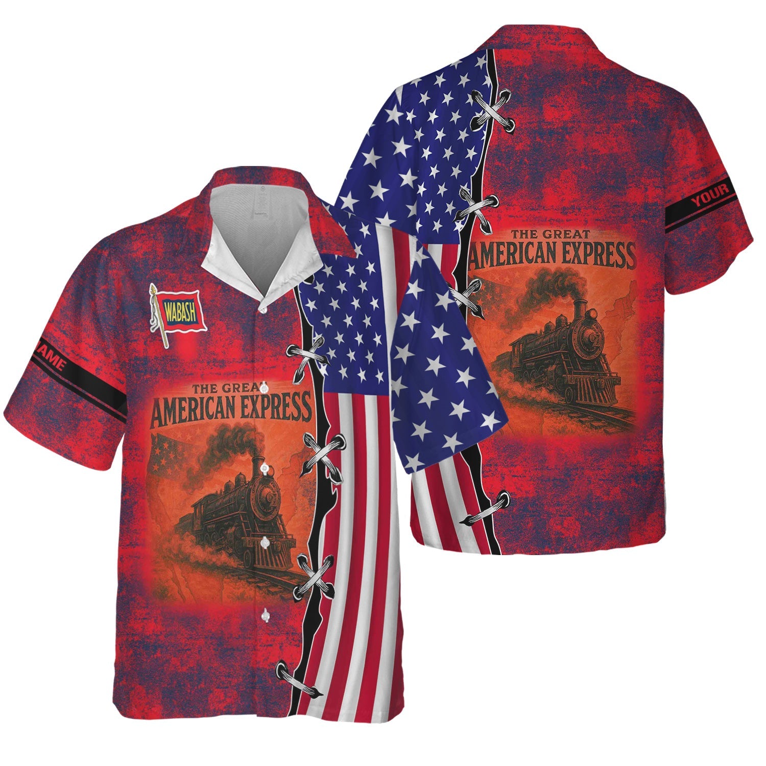 Railspirit Personalized Wabash Railroad Hawaiian Shirt Retro American Express Train With USA Flag Shirt