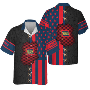 Railspirit Personalized Wabash Railroad Hawaiian Shirt American Flag with Crack Effect Train Shirt
