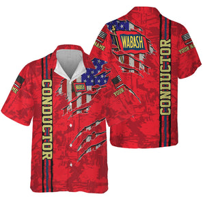 Railspirit Personalized Wabash Railroad Hawaiian Shirt USA Flag Claw Art with Custom Job Train Shirt