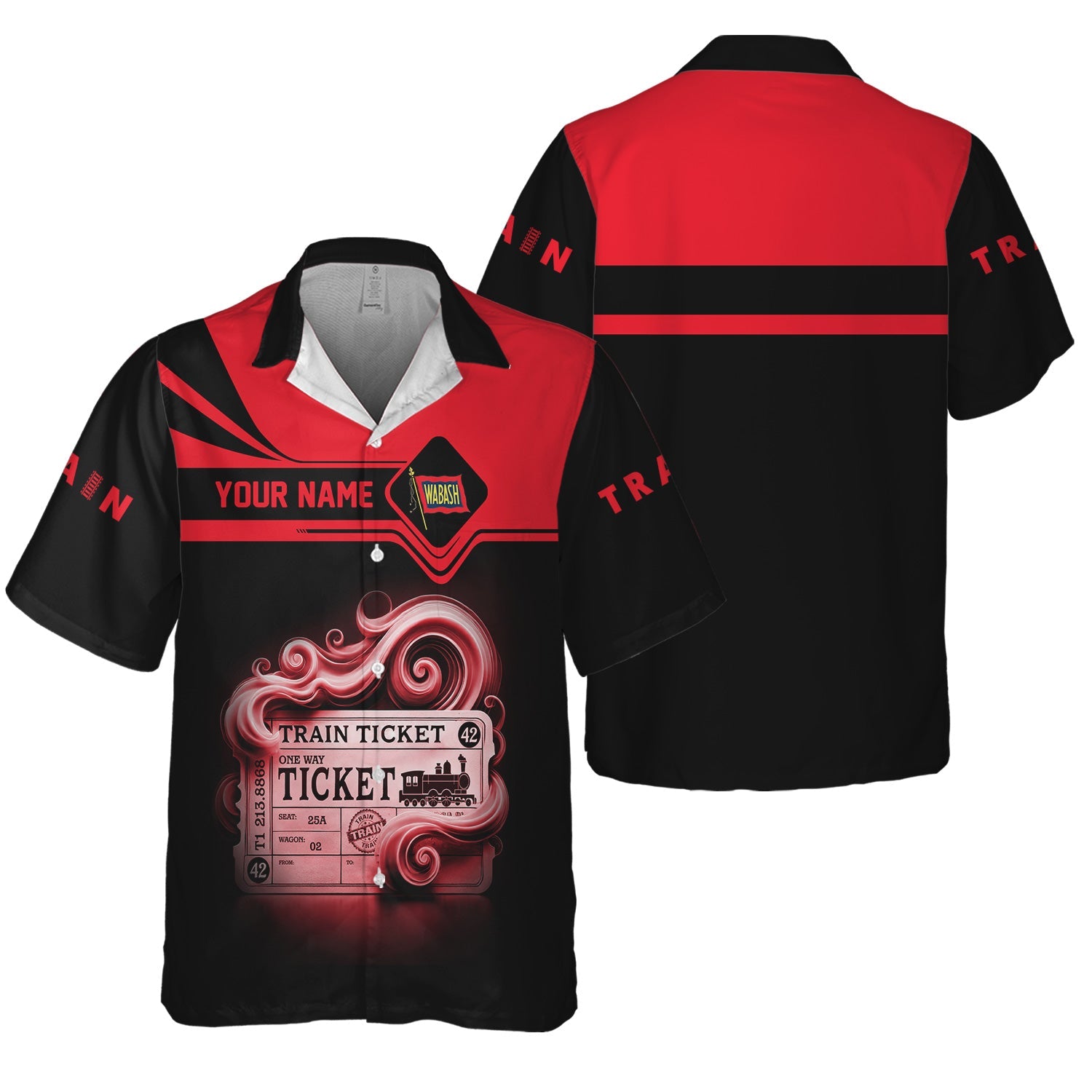 Railspirit Personalized Wabash Railroad Hawaiian Shirt Train Ticket  American Locomotive Printed Train