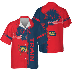 Railspirit Personalized Wabash Railroad Hawaiian Shirt Engine Heartbeat and Track Love Style Shirt Gift Idea For Train Lovers