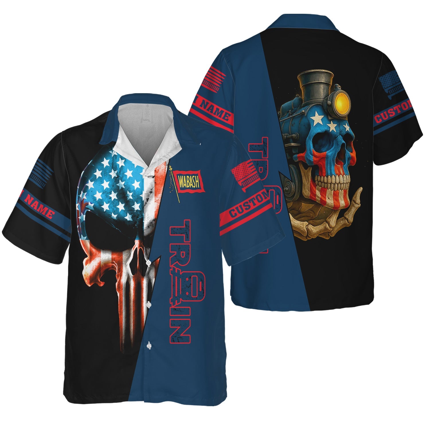 Railspirit Personalized Wabash Railroad Hawaiian Shirt Train Skull American Flag Shirt All Over Print