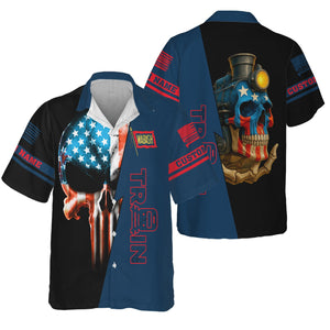 Railspirit Personalized Wabash Railroad Hawaiian Shirt Train Skull American Flag Shirt All Over Print