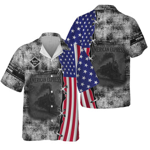 Railspirit Personalized Reading Railroad Hawaiian Shirt Retro American Express Train With USA Flag Shirt