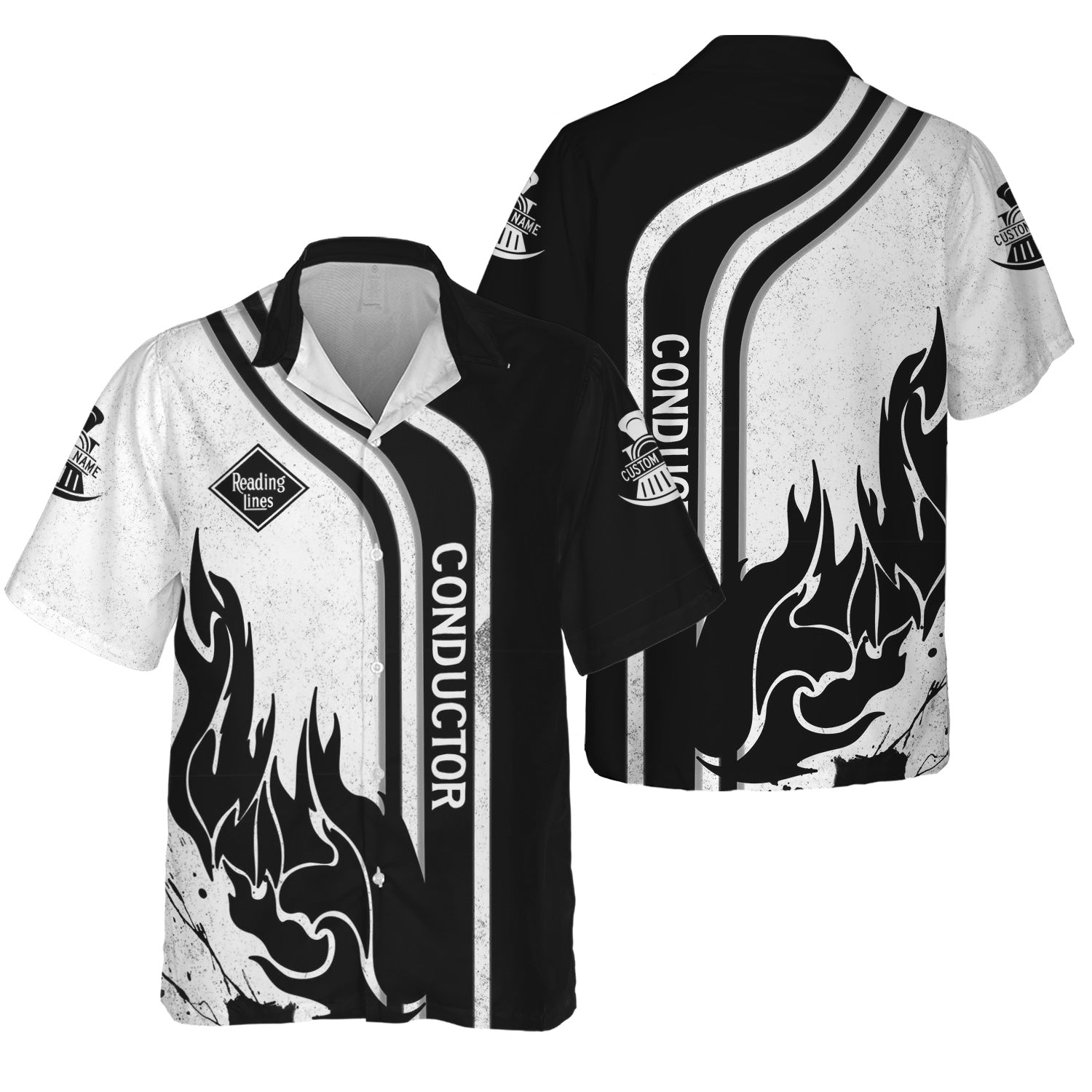 Railspirit Personalized Reading Railroad Hawaiian Shirt Flame Design with Custom Job Position Train Shirt