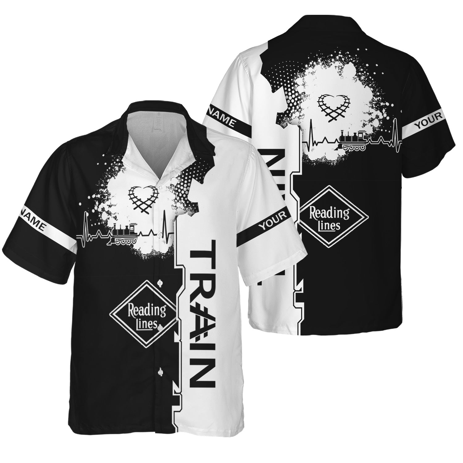 Railspirit Personalized Reading Railroad Hawaiian Shirt Engine Heartbeat and Track Love Style Shirt Gift Idea For Train Lovers