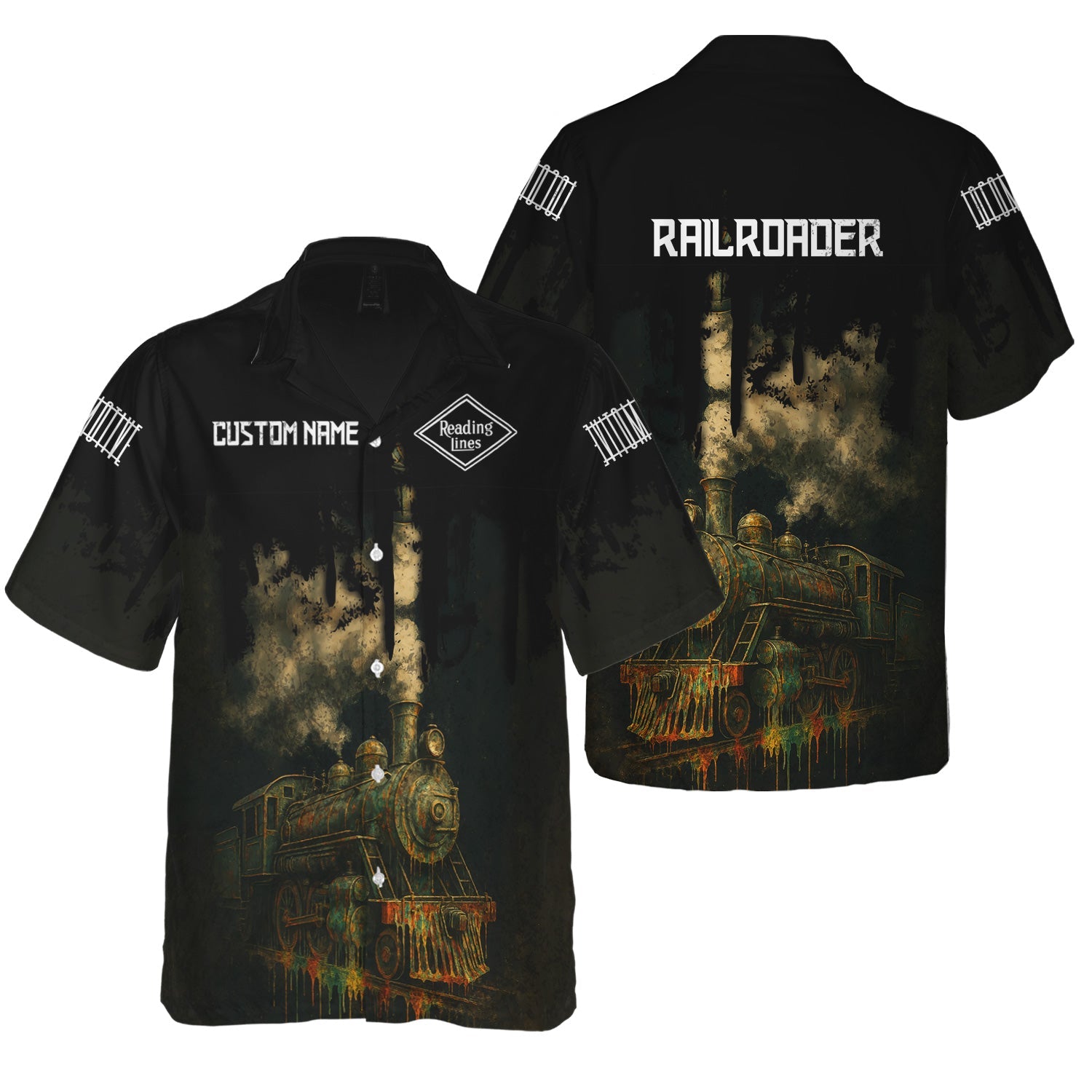 Railspirit Personalized Reading Railroad Hawaiian Shirt Vintage Train Art Style Shirt For Locomotive Fans