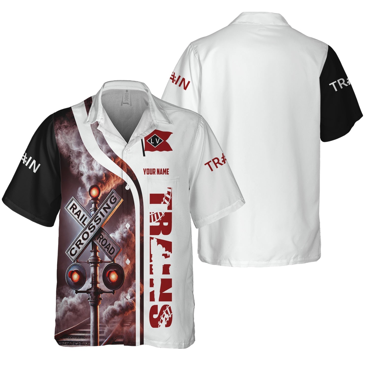 Railspirit Custom Name Lehigh Valley Railroad Hawaiian Shirt Railroad Crossing Sign Printed Train Shirt