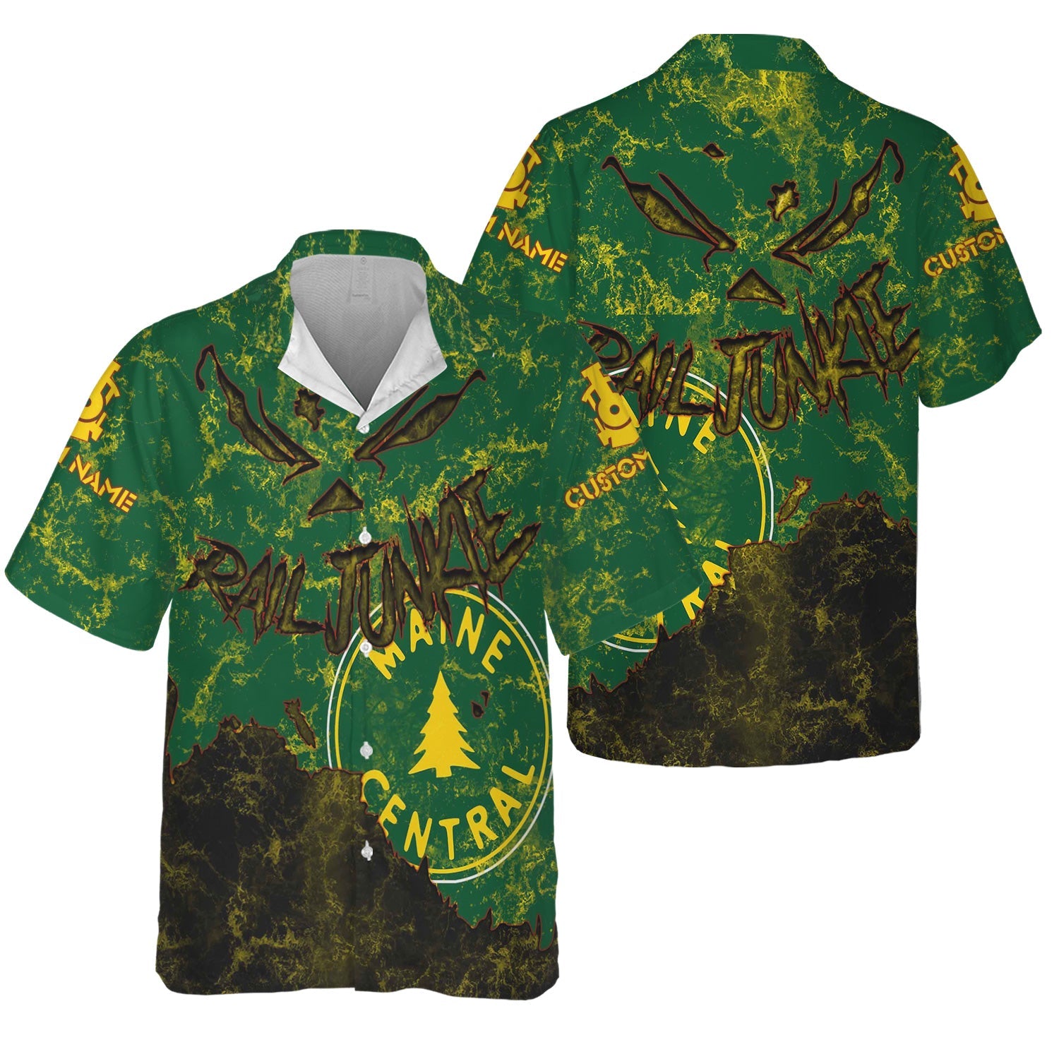 Railspirit Personalized Maine Central Railroad Hawaiian Shirt Torn Graphic Style Train Shirt For Rail Junkie