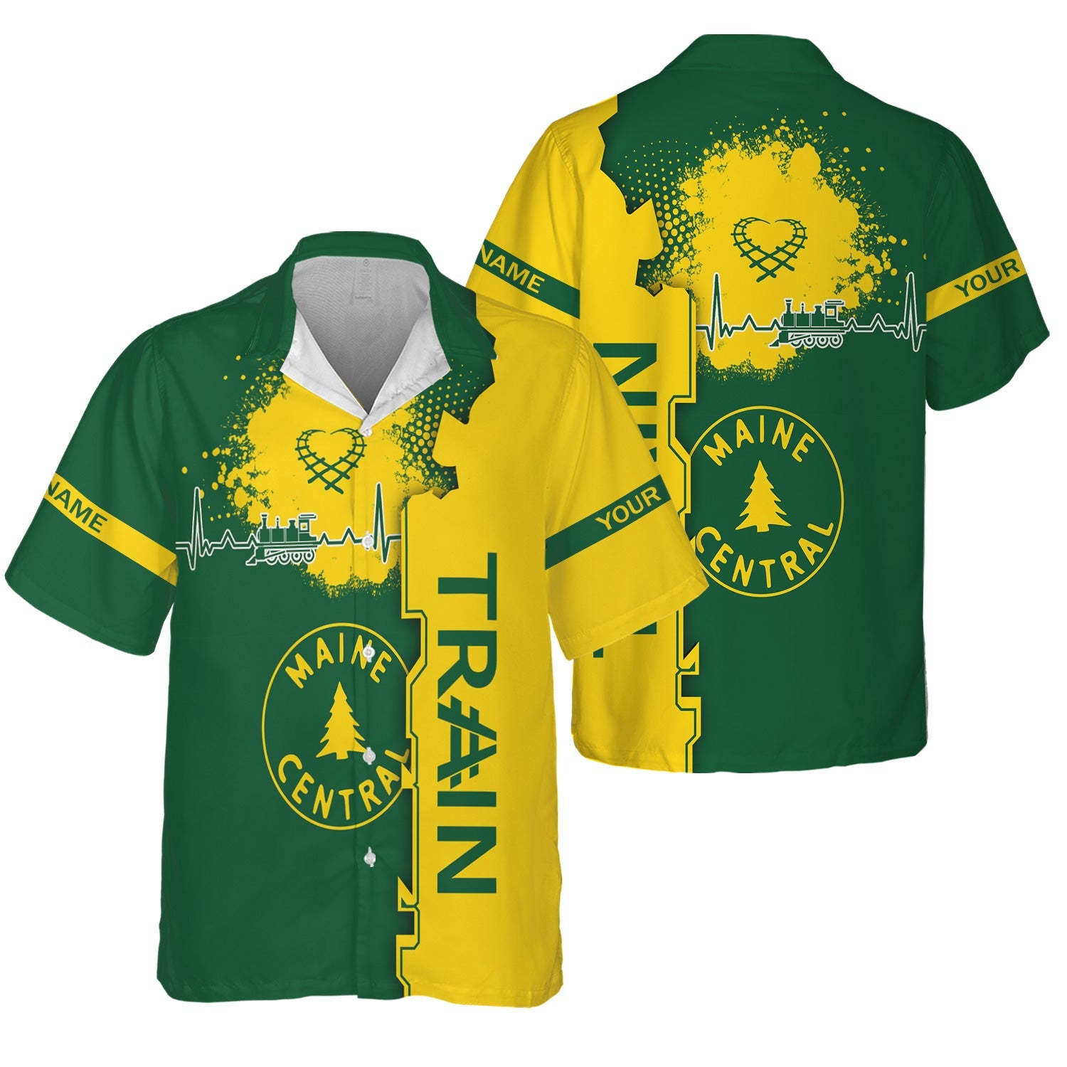 Railspirit Personalized Maine Central Railroad Hawaiian Shirt Engine Heartbeat and Track Love Style Shirt Gift Idea For Train Lovers