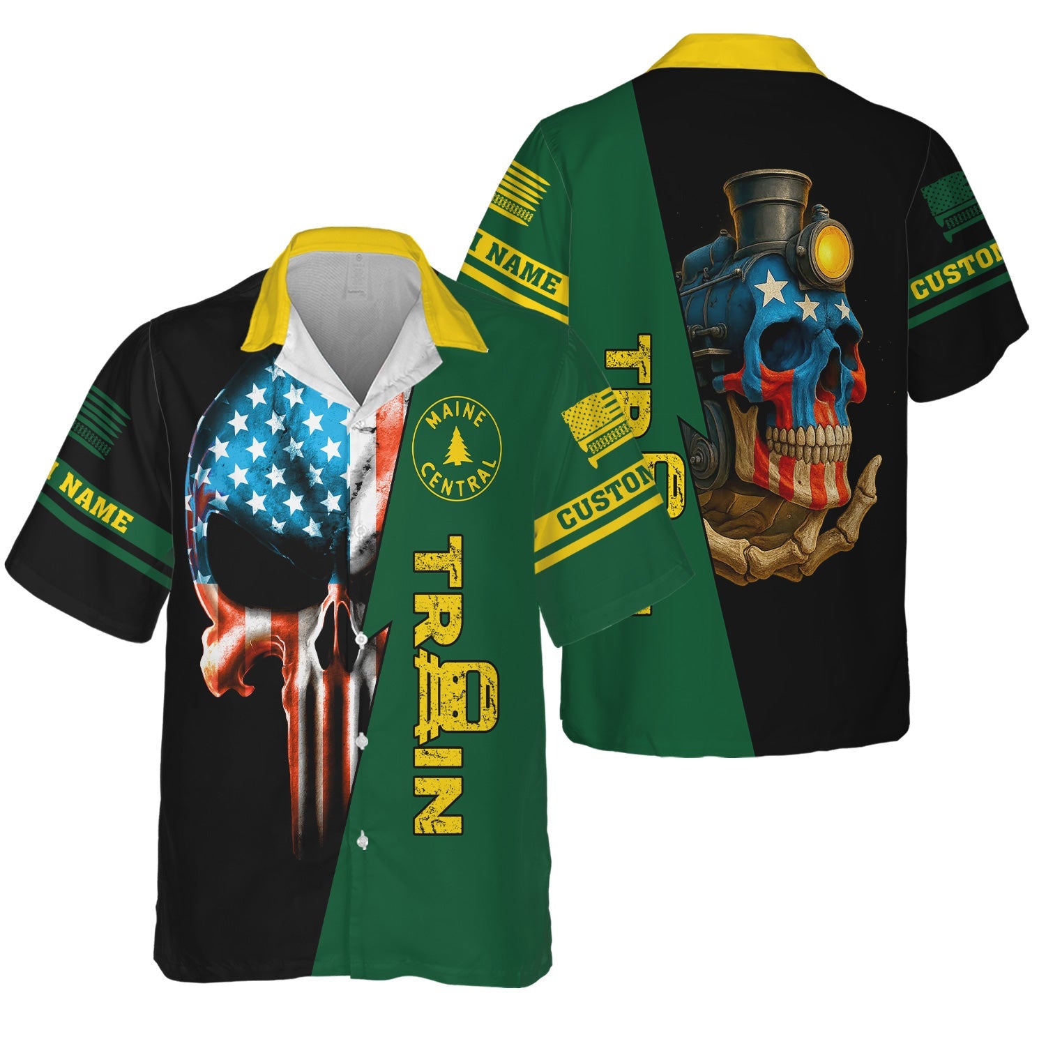 Railspirit Personalized Maine Central Railroad Hawaiian Shirt Train Skull American Flag Shirt All Over Print