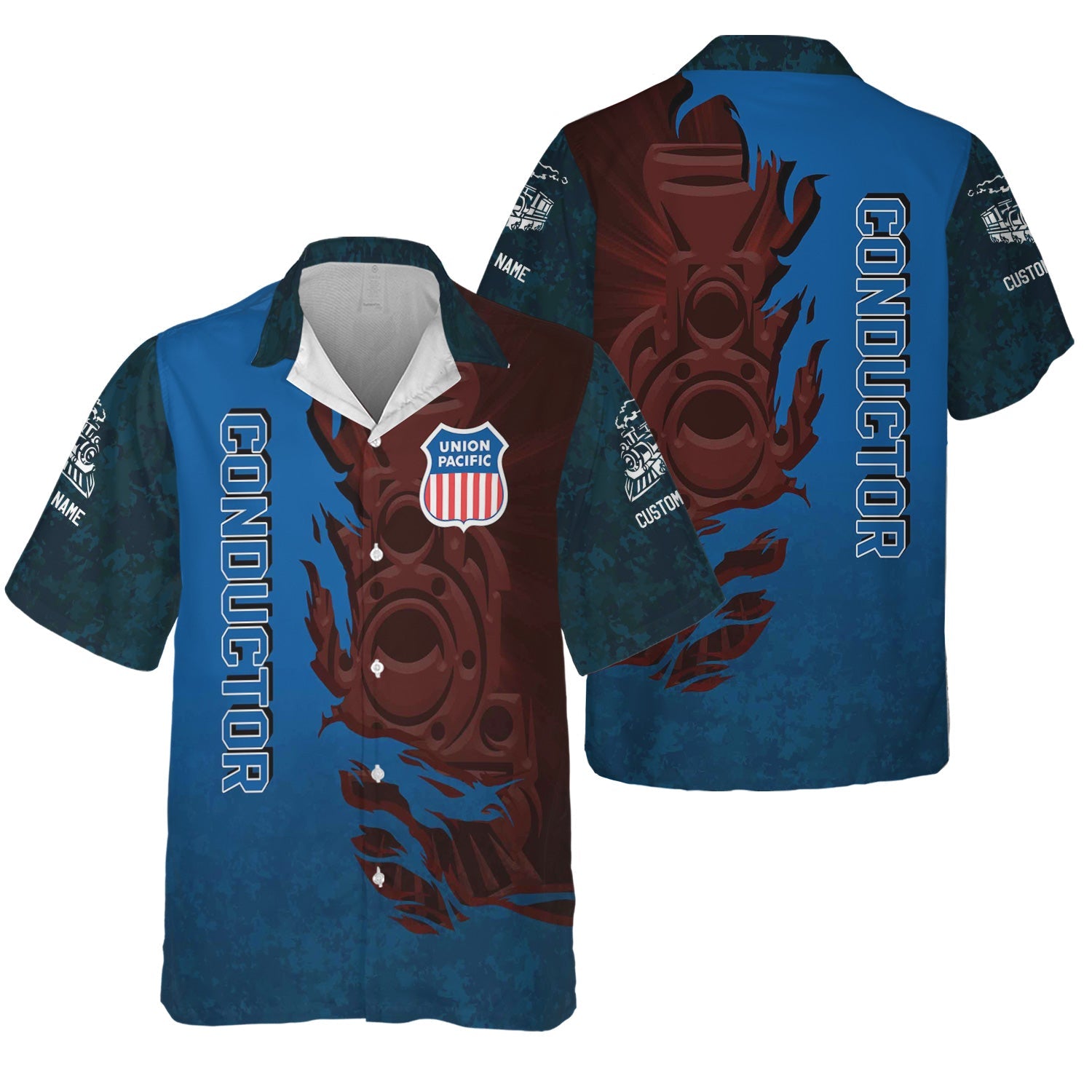 Railspirit Personalized Union Pacific Railroad Hawaiian Shirt Blazing Style with Custom Position Big Boy Train Shirt