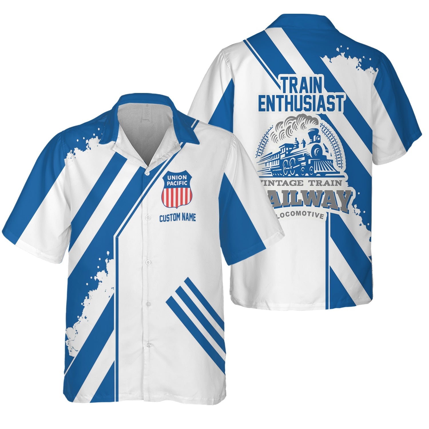 Railspirit Personalized Union Pacific Railroad Hawaiian Shirt Locomotive Design Big Boy Train Shirt for Train Enthusiast