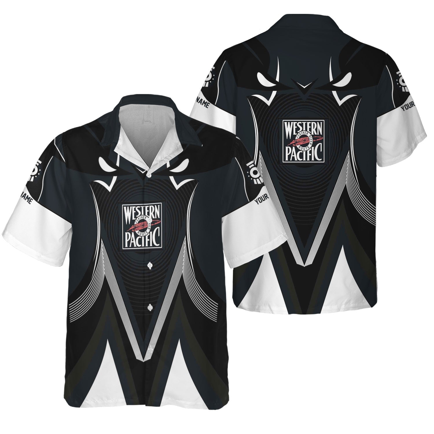 Railspirit Personalized Western Pacific Railroad Hawaiian Shirt Vibrant Graphic Pattern Shirt For Train Enthusiasts