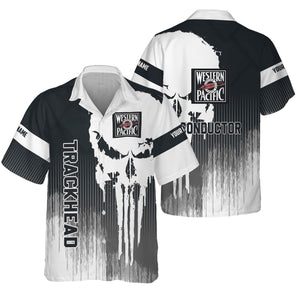 Railspirit Personalized Western Pacific Railroad Hawaiian Shirt Skull Design with Custom Job Train Shirt for Trackhead Crew