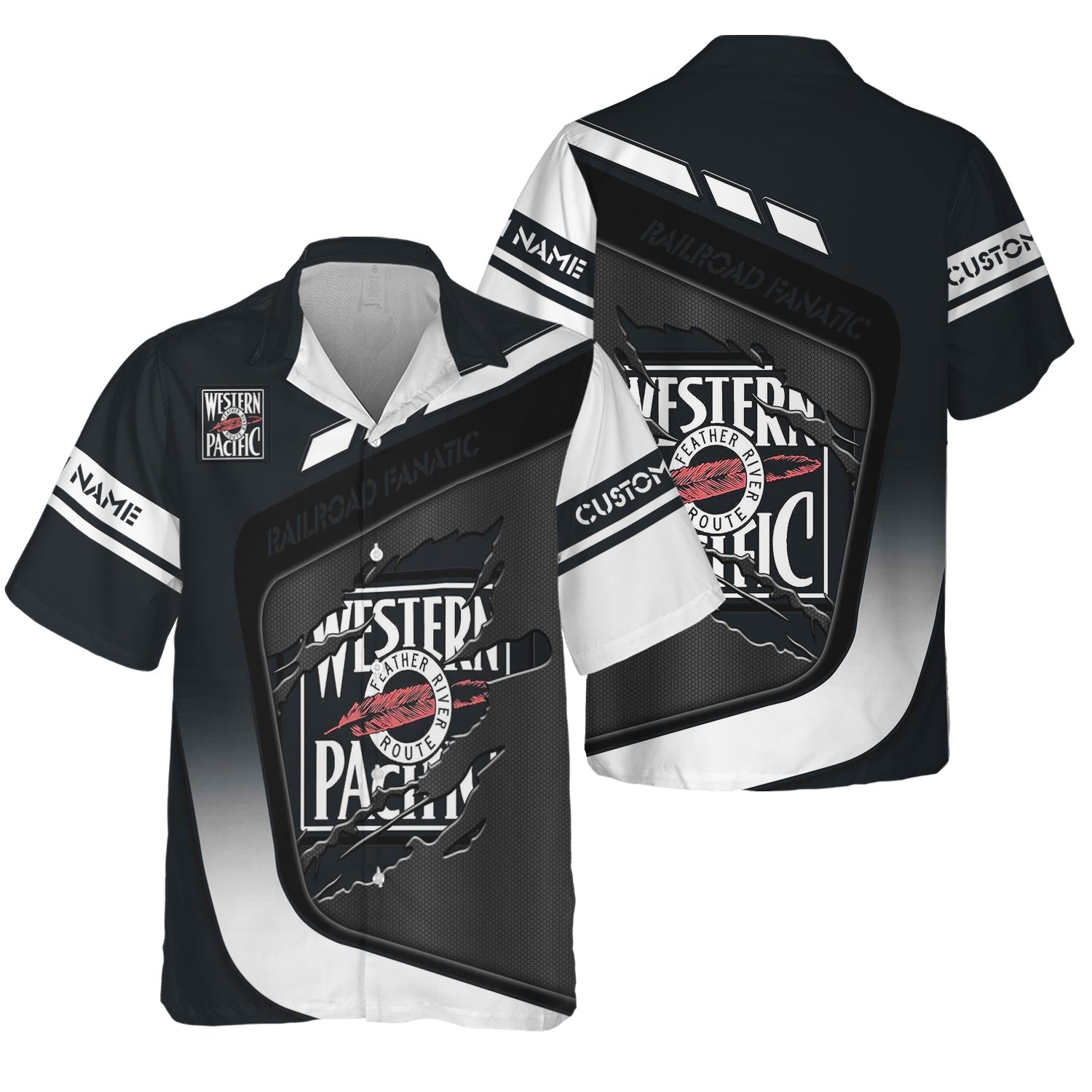 Railspirit Personalized Western Pacific Railroad Hawaiian Shirt Ripped Texture Style Train Shirt For Railroad Fanatic