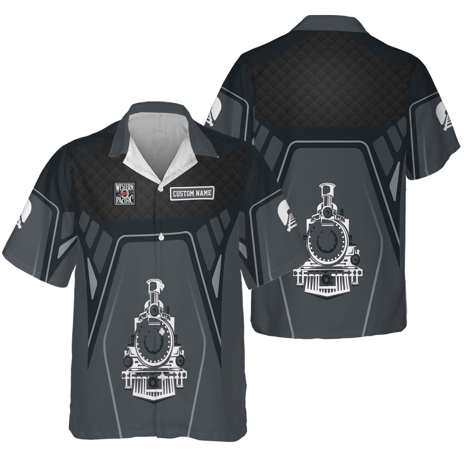 Railspirit Personalized Western Pacific Railroad Hawaiian Shirt Steam Locomotive Engine Graphic Train Shirt All Over Print