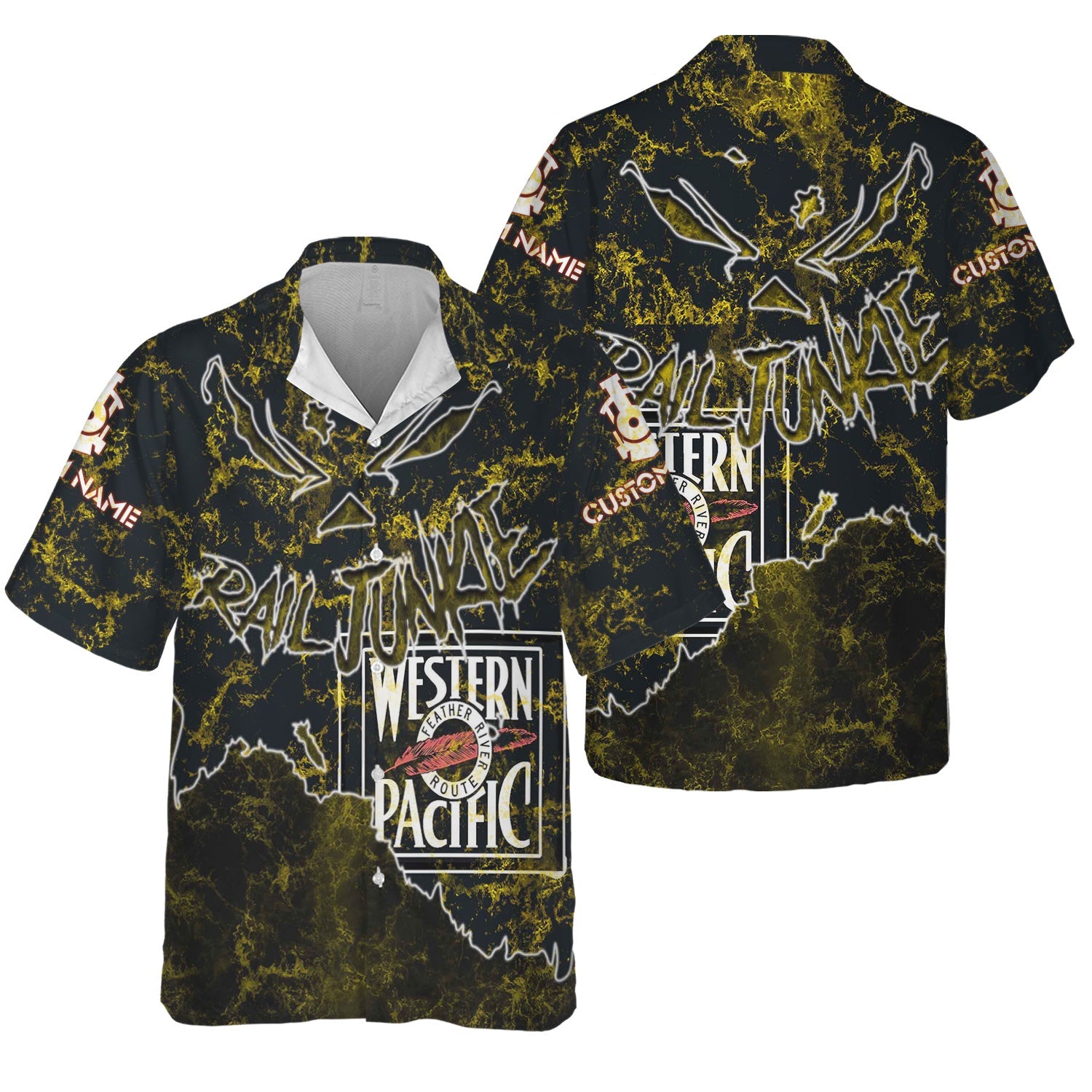Railspirit Personalized Western Pacific Railroad Hawaiian Shirt Torn Graphic Style Train Shirt For Rail Junkie