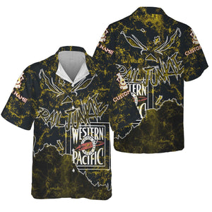 Railspirit Personalized Western Pacific Railroad Hawaiian Shirt Torn Graphic Style Train Shirt For Rail Junkie
