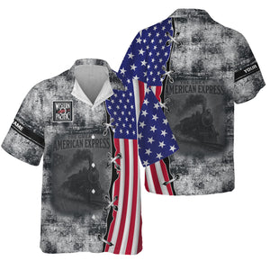 Railspirit Personalized Western Pacific Railroad Hawaiian Shirt Retro American Express Train With USA Flag Shirt