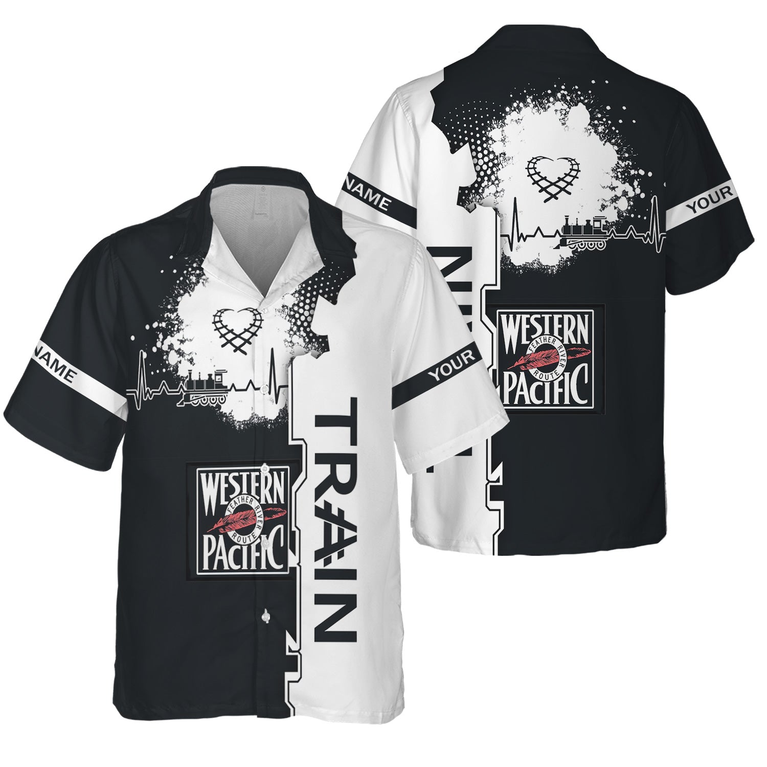 Railspirit Personalized Western Pacific Railroad Hawaiian Shirt Engine Heartbeat and Track Love Style Shirt Gift Idea For Train Lovers