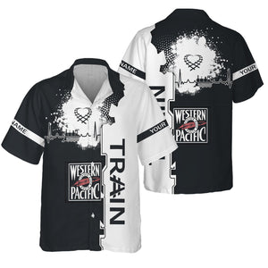 Railspirit Personalized Western Pacific Railroad Hawaiian Shirt Engine Heartbeat and Track Love Style Shirt Gift Idea For Train Lovers