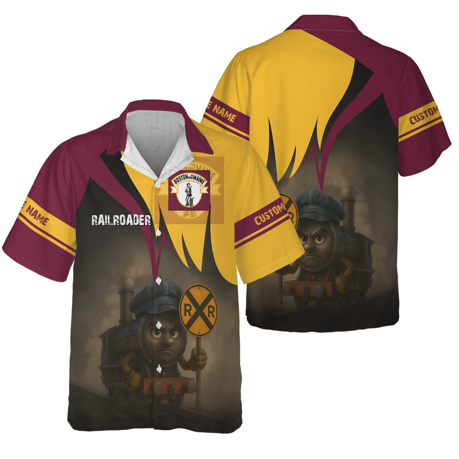 Railspirit Personalized Boston and Maine Railroad Hawaiian Shirt Angry Train Hawaiian Shirt Gift Idea For Train Lover