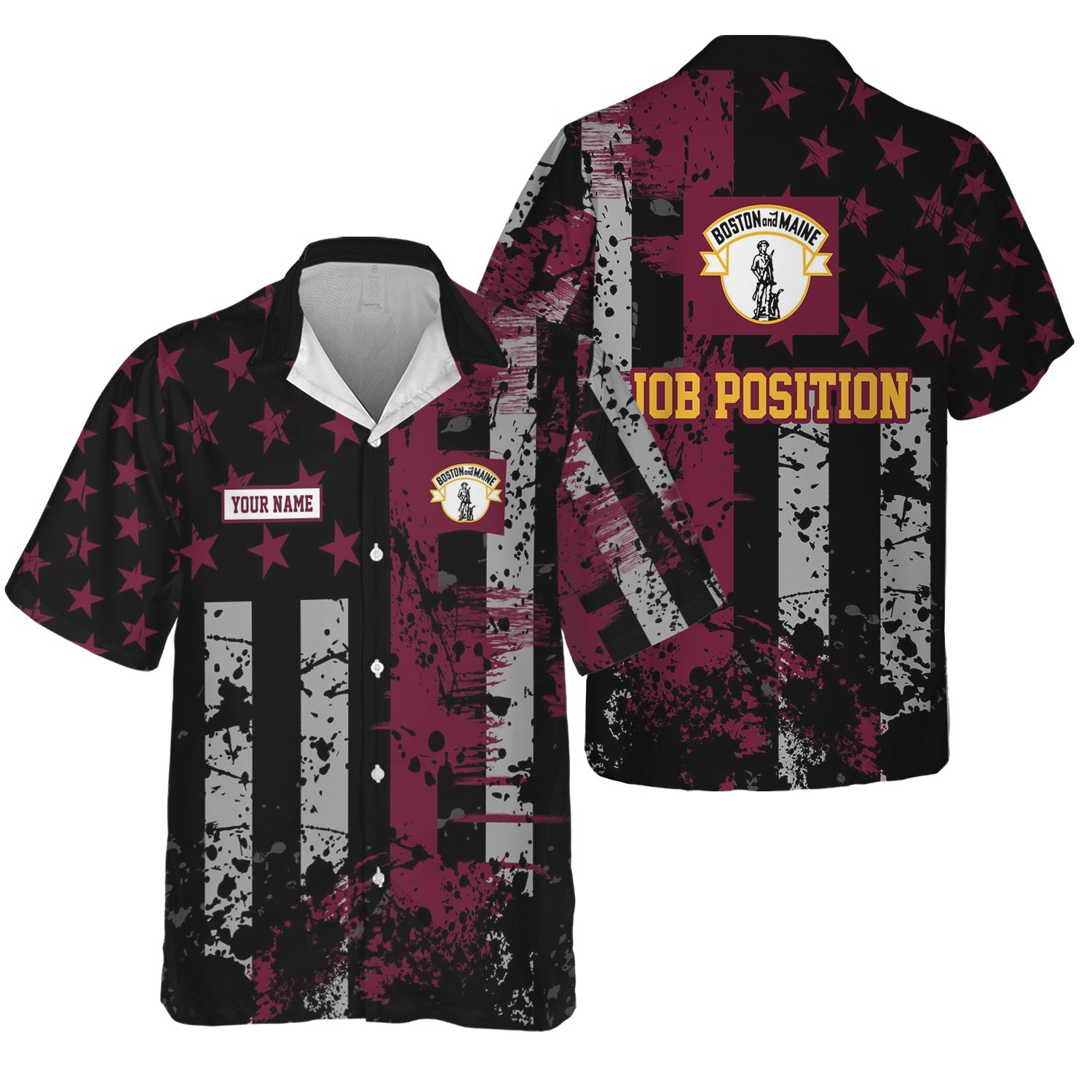 Railspirit Personalized Boston and Maine Railroad Hawaiian Shirt Artistic Paint American Flag Style Train Shirt