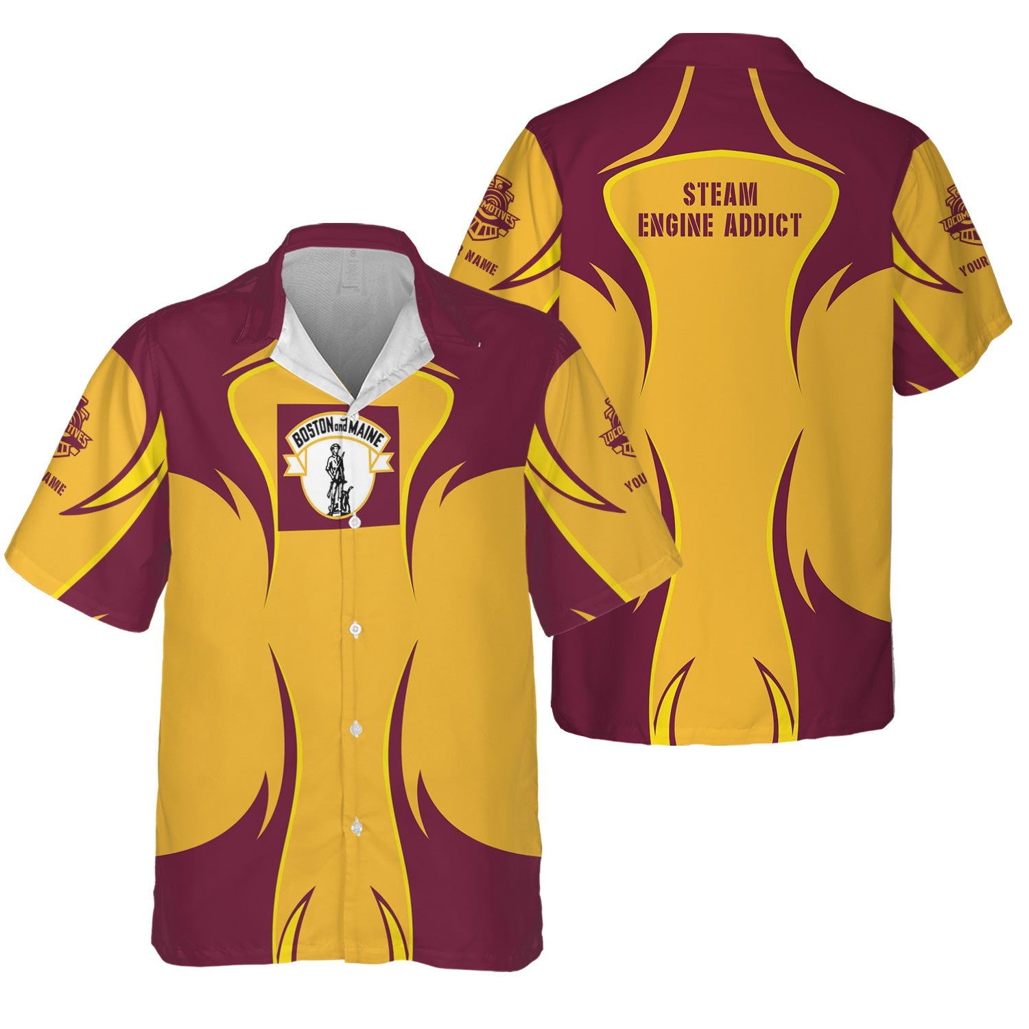 Railspirit Personalized Boston and Maine Railroad Hawaiian Shirt Distinctive Flame Style Shirt For Steam Engine Addict