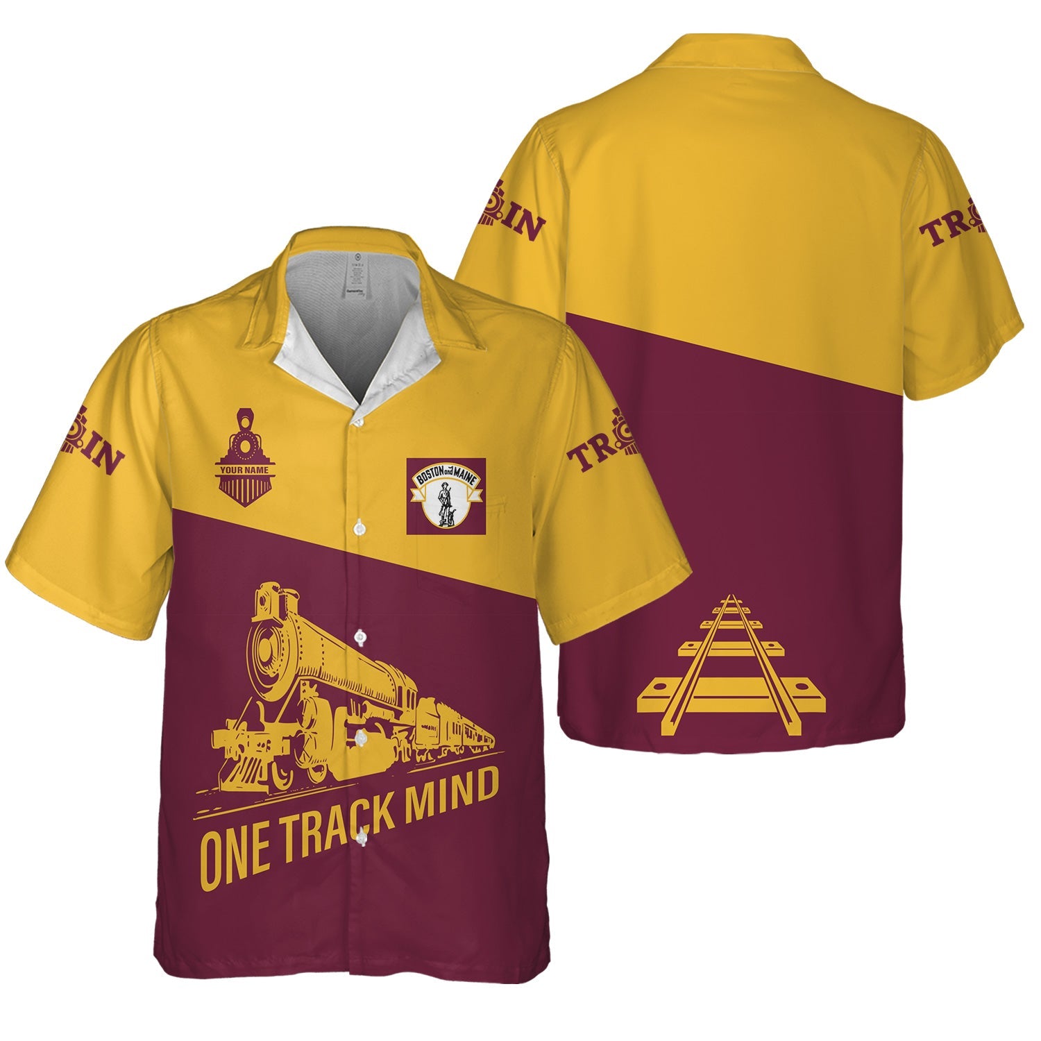 Railspirit Personalized Boston and Maine Railroad Hawaiian Shirt One Track Mind Unisex Train Shirt Gift Idea For Train Lover
