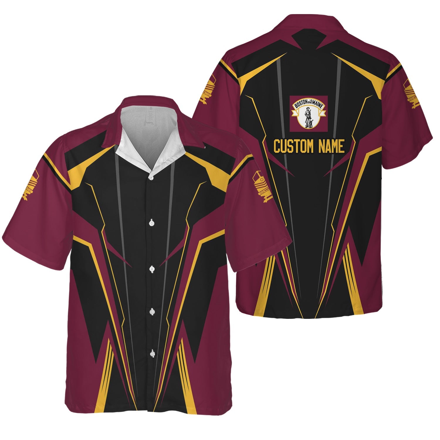 Railspirit Personalized Boston and Maine Railroad Hawaiian Shirt Lightning-Edge Design Train Shirt For Railroad Lovers