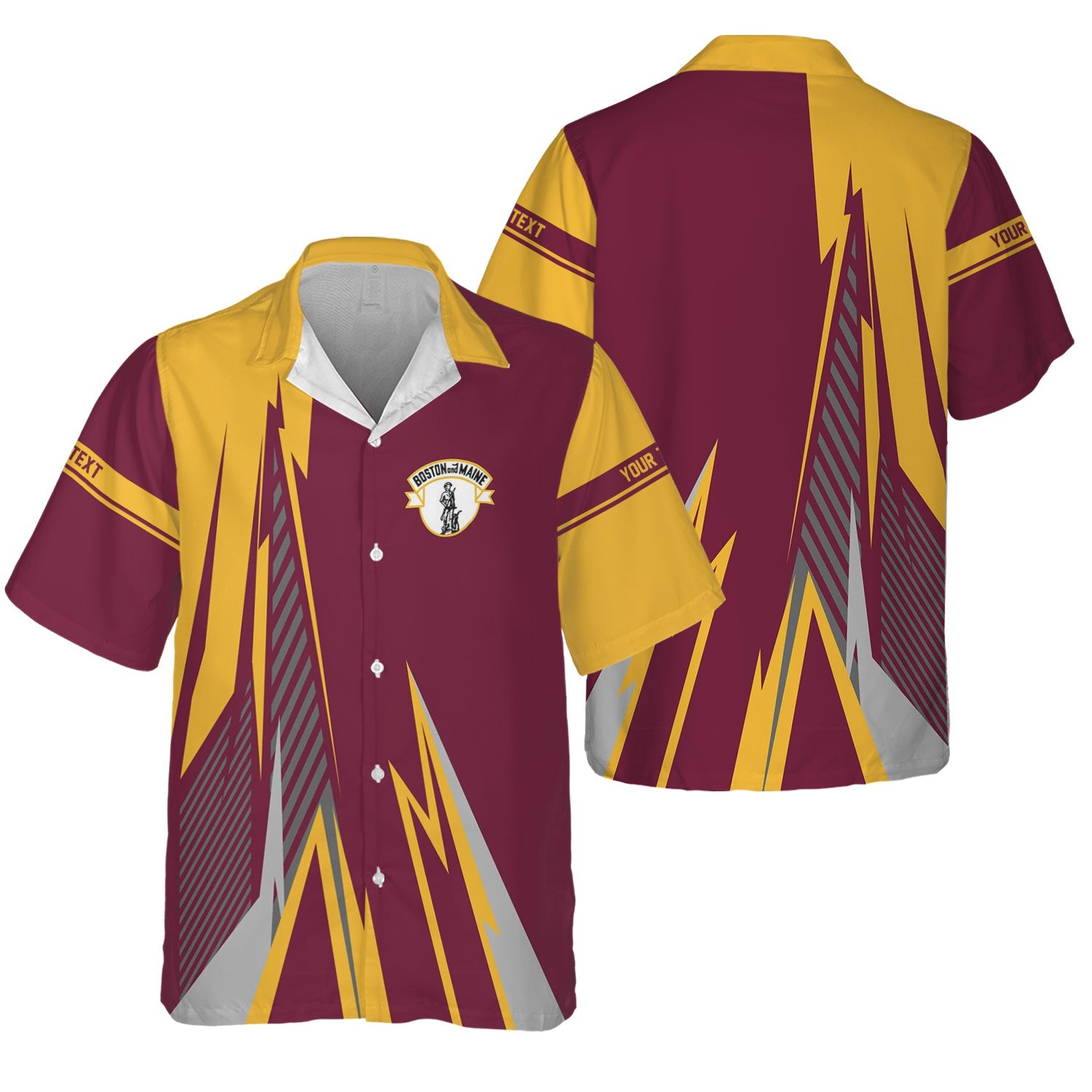 Railspirit Personalized Boston and Maine Railroad Hawaiian Shirt Lightning-Inspired Railway Style Shirt For Train Lovers