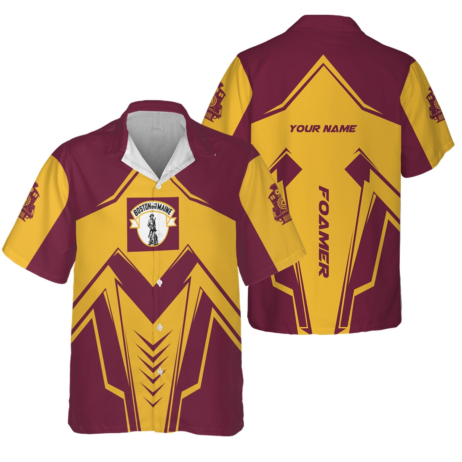 Railspirit Personalized Boston and Maine Railroad Hawaiian Shirt Railway Trainspotter Style Shirt Gift Idea For Foamers