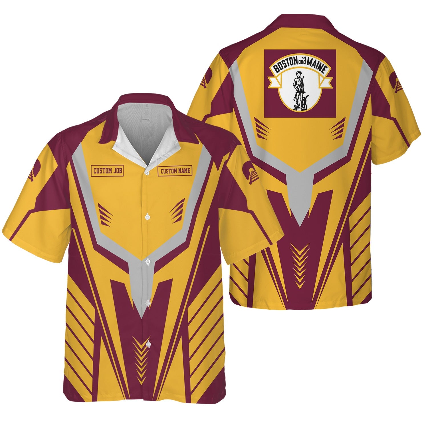 Railspirit Personalized Boston and Maine Railroad Hawaiian Shirt Workwear-Inspired with Custom Position Train Shirt