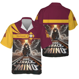 Railspirit Personalized Boston and Maine Railroad Hawaiian Shirt One Track Mind Train Printed Shirt