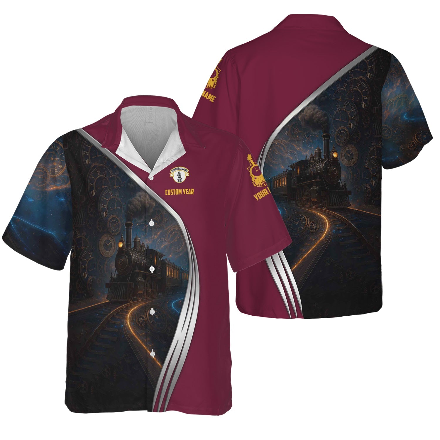 Railspirit Personalized Boston and Maine Railroad Hawaiian Shirt Steampunk Locomotive with Custom Year Train Shirt