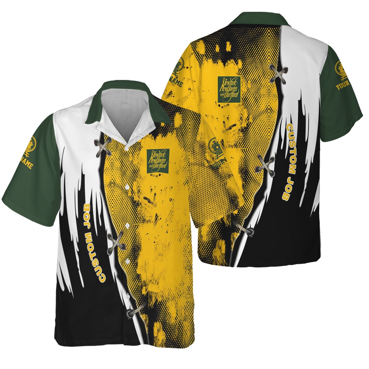 Railspirit Personalized New York, New Haven and Hartford Railroad Hawaiian Shirt Retro Stitches with Custom Position New Haven Railroad Train Shirt