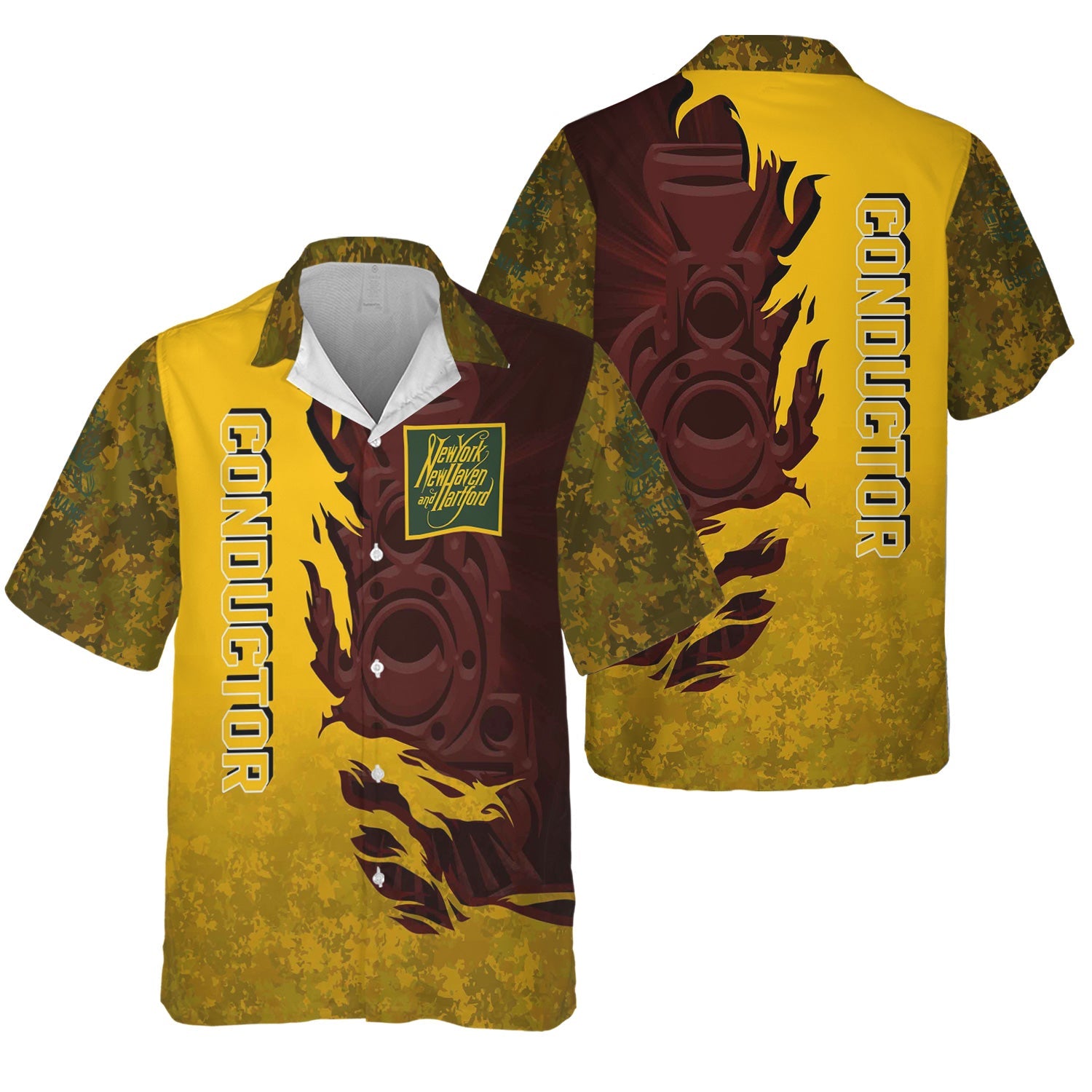 Railspirit Personalized New York, New Haven and Hartford Railroad Hawaiian Shirt Blazing Style with Custom Position New Haven Railroad Train Shirt