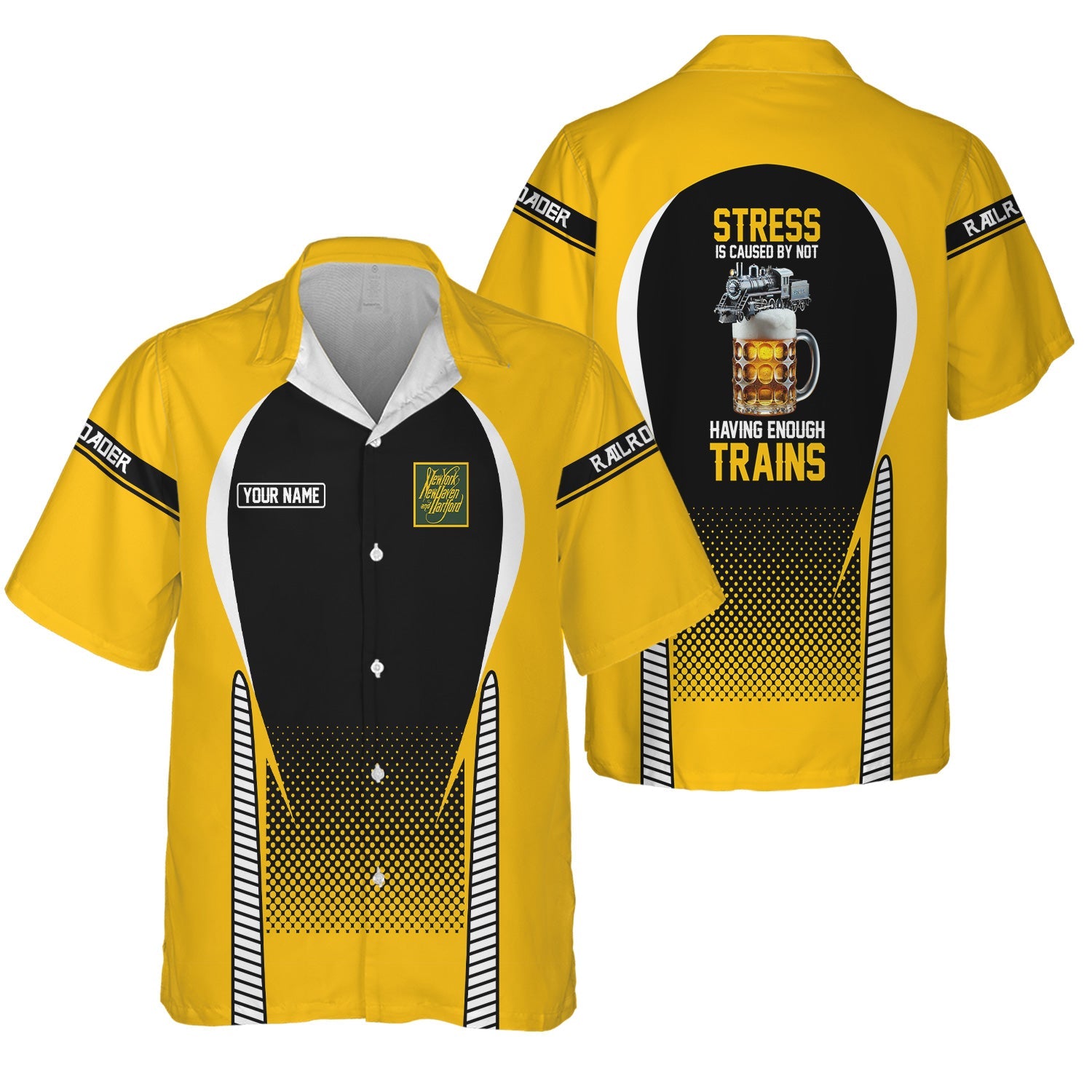Railspirit  Personalized  New York, New Haven and Hartford Railroad Hawaiian Shirt  Stress Is Caused By Not Having Enough Trains New Haven Railroad Shirt All Over Print