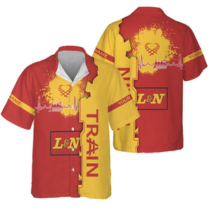 Railspirit Personalized Louisville and Nashville Railroad Hawaiian Shirt Engine Heartbeat and Track Love Style L&N Shirt Gift Idea For Train Lovers